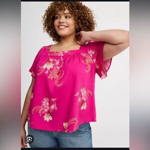 TORRID FLORAL MINDFUL PAISLEY FUCHSIA CHALLIS SQUARE NECK FLUTTER SLEEVE 4X NWT